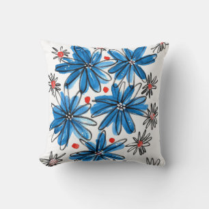 Weiß-blaue Blume Kissen