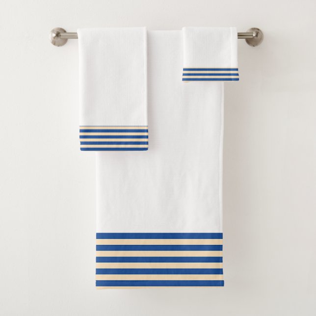 Weiß + blaue Streifen Badhandtuch Set (Insitu)