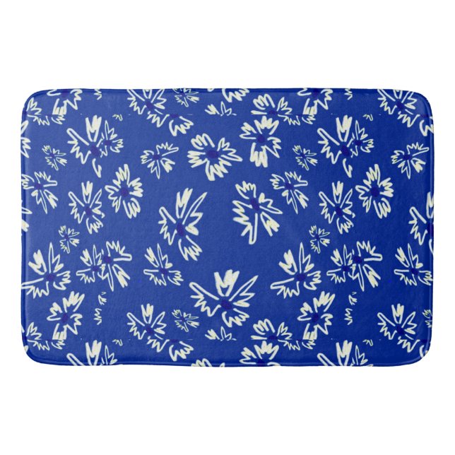 Weiß-blaues Blumenmuster Badematte (Vorderseite)