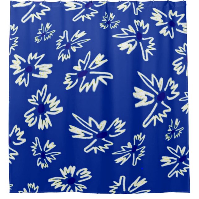 Weiß-blaues Blumenmuster Duschvorhang (Vorderseite)