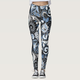 Weiß-blaues Paisleydruck-Muster Leggings