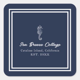 Weiß-blaues Seepferd Quadratischer Aufkleber