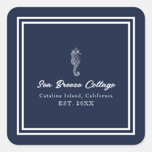 Weiß-blaues Seepferd Quadratischer Aufkleber