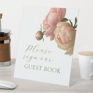 Weiß Blush Rose Wedding Guest Book Sockelschild