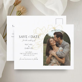 Weiß | Boho Arch Gold Floral Wedding Postkarte