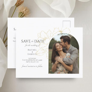 Weiß   Boho Arch Gold Floral Wedding Postkarte