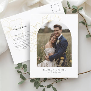 Weiß   Boho Vielen Dank Gold Floral Wedding Postkarte
