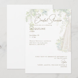 Weiß-Botanisches Hochzeitskleid-Brautparty Einladung