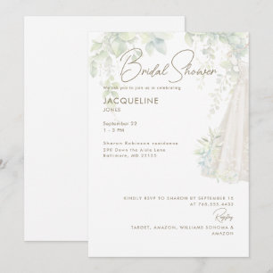 Weiß-Botanisches Hochzeitskleid-Brautparty Einladung