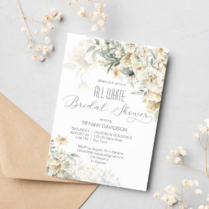 Weiß-Brautparty, silberweiß, floralblau Einladung