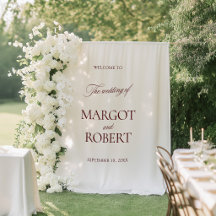 Weiß & Burgunder Hochzeit Willkommensschild Banner