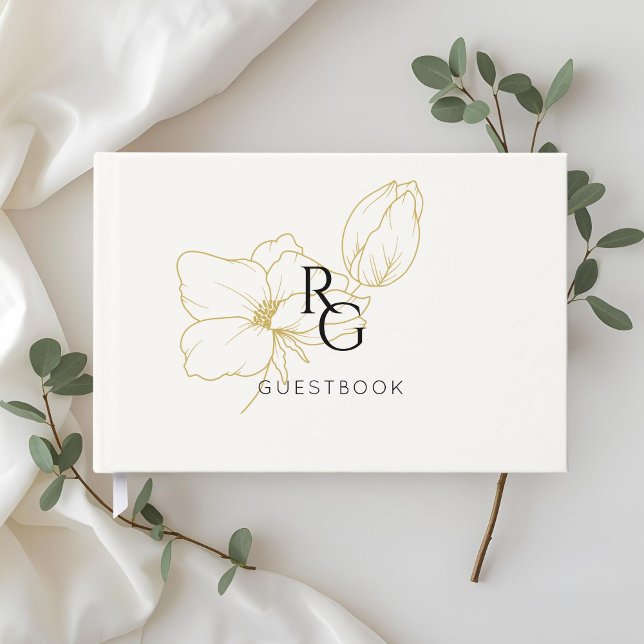 Weiß | Chic Floral Monogram Wedding Gästebuch (Von Creator hochgeladen)