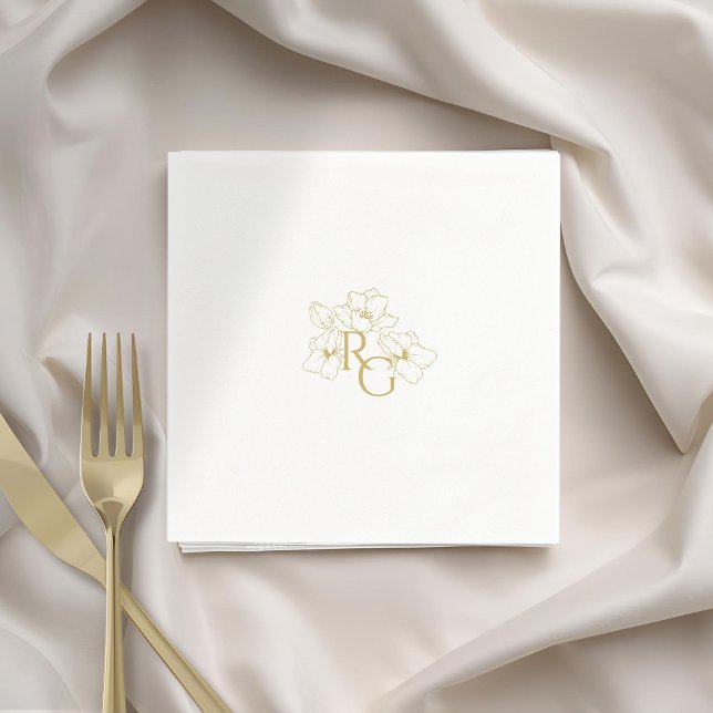 Weiß | Chic Imitats Gold Monogram Wedding Serviette (Von Creator hochgeladen)