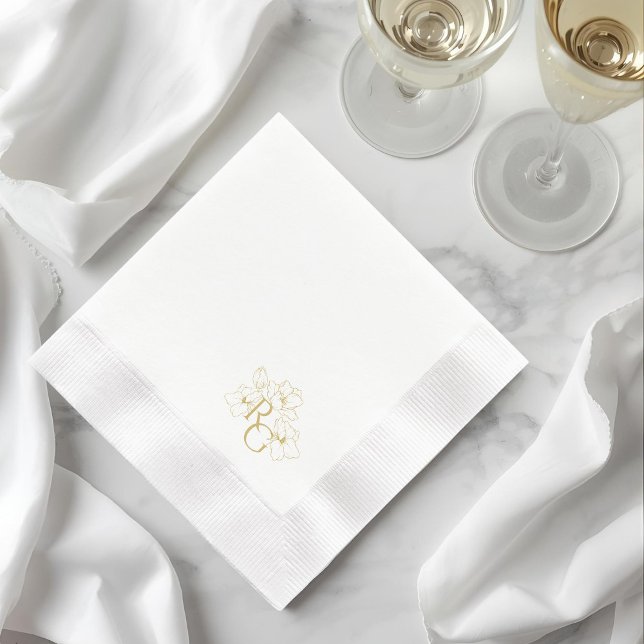 Weiß | Chic Imitats Gold Monogram Wedding Serviette (Von Creator hochgeladen)