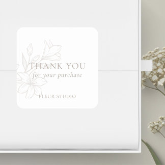 Weiß | Chic Minimal Floral Vielen Dank Quadratischer Aufkleber