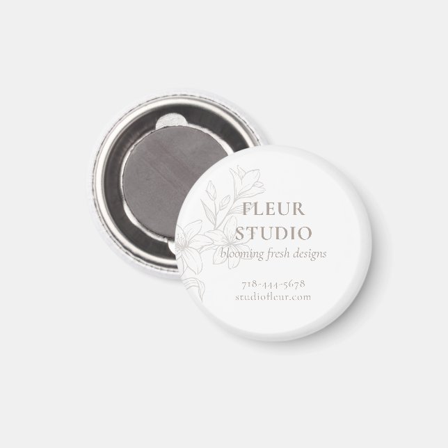 Weiß | Chic Minimalistisch Floral Magnet (Vorderseite/Rückseite)