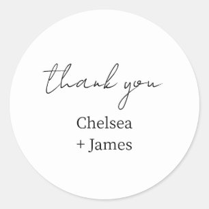 Weiß   Chic Simple Script Danke Hochzeit Runder Aufkleber