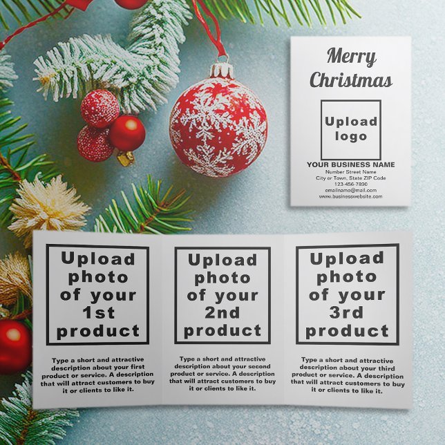 Weiß | Christmas | Trifold-Karte Dreifach Gefaltete Karte (White trifold card for Christmas with your business brand and products or services)