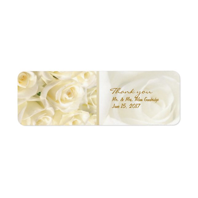 Weiß - creme Rose Hochzeit Danke Label (Vorne)