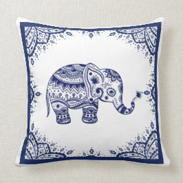Weiß & Dark Blue Floral Paisley & Elephant Kissen