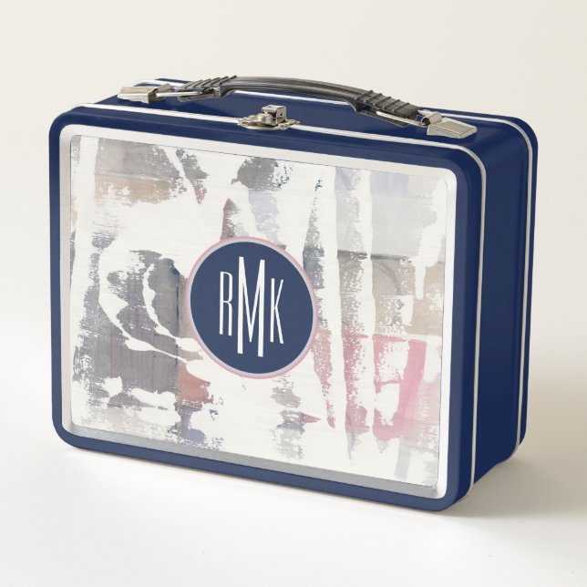 Weiß des Monogramm-| heraus erntet Metall Lunch Box (Vorderseite)