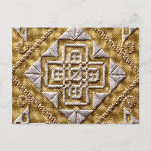 Weiß DRUCKTE Schnittstickerei 1 auf Leinen Postkarte (Vorderseite)