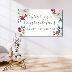 Weiß Dunkelrosa Rot Florales Grün Engagement Banner