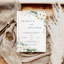 Weiß & dünn Wasserfarben Flora Elegante Hochzeit Einladung