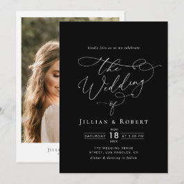 Weiß elegante Drehbuch moderne schwarze Hochzeit Einladung
