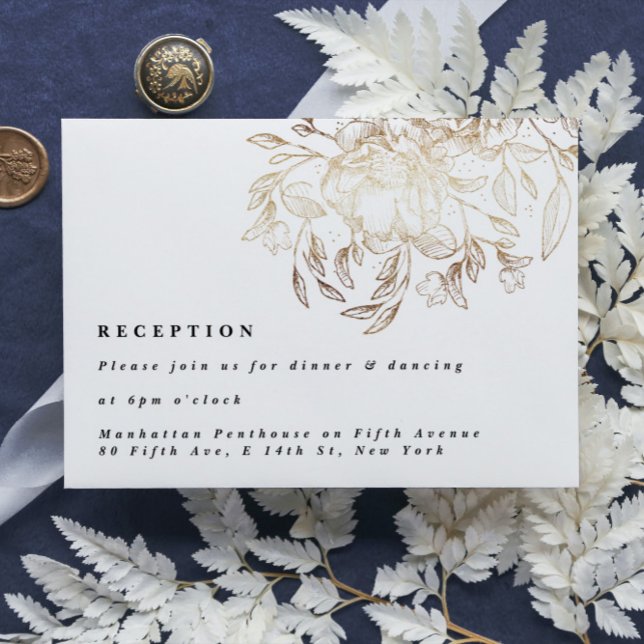 Weiß-elegante, Gezeichnet Botanische Hochzeitsempf Begleitkarte (Von Creator hochgeladen)