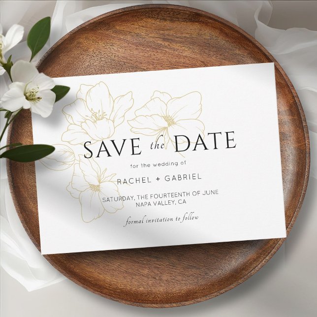 Weiß | Elegante Hochzeit mit Gold Floral Save The Date (Von Creator hochgeladen)