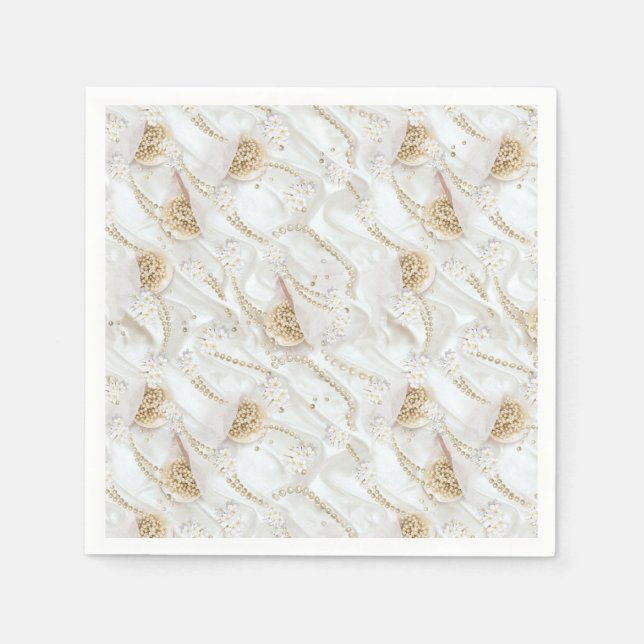 Weiß-Elfenbeinsilk und Elfenbeinmeisterpearls - al Serviette (Vorderseite)