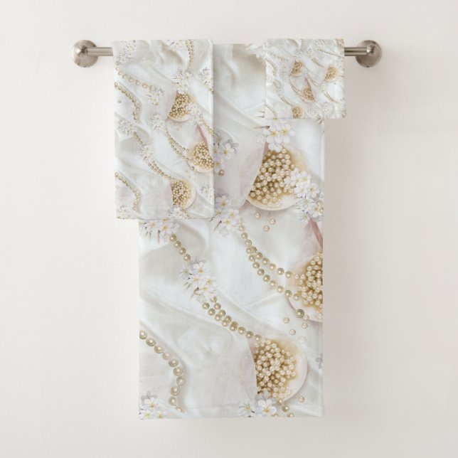 Weiß-Elfenbeinsilk und Elfenbeinmeisterpearls Badhandtuch Set (Insitu)