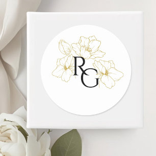 Weiß   Floral Monogram Wedding Runder Aufkleber