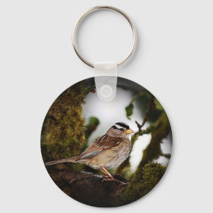 Weiß-gekrönter Spatzen-Vogel-Schlüsselanhänger Schlüsselanhänger