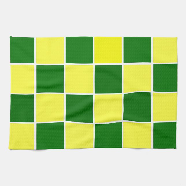 Weiß, Gelb und Grün Schachbrett Küchentuch (Horizontal)