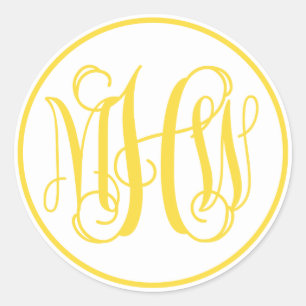 Weiß Gelbe Reben-Schrift Monogramm-Schriftart DIY Runder Aufkleber