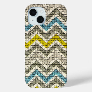 WEISS GELBEN, GRAU BLAU MOSAIC CHEVRONS iPhone 15 HÜLLE