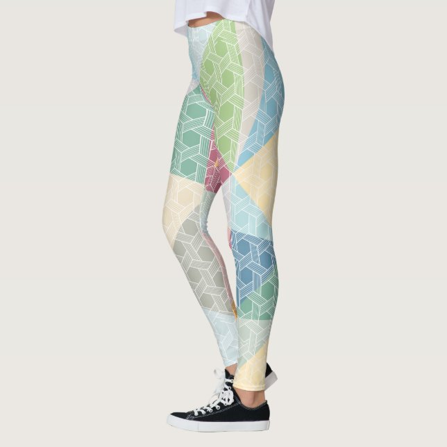 Weiß geometrisches Muster und farbiges Muster Leggings (Links)