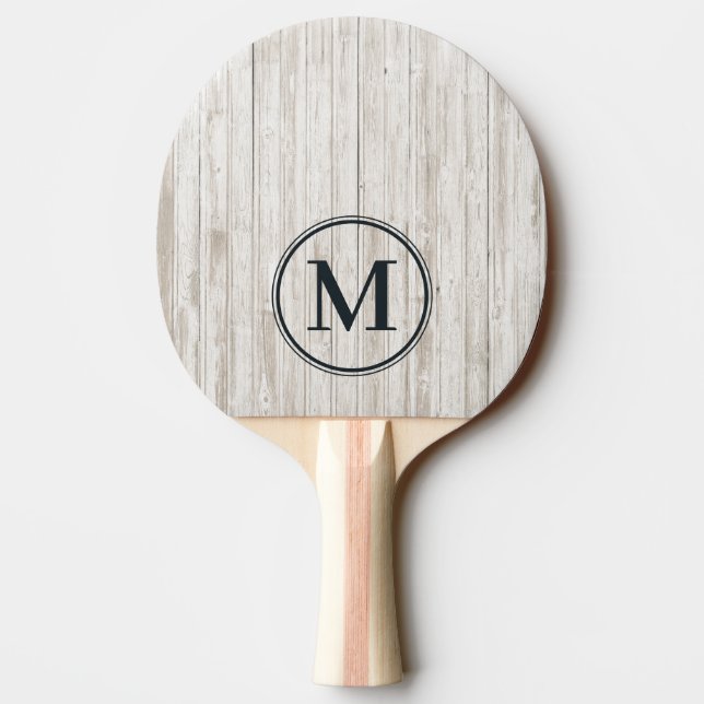 Weiß gestrichenes Holz Monogramm Tischtennis Schläger (Rückseite)