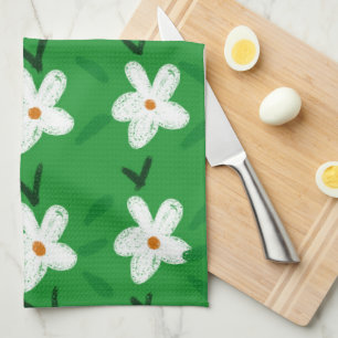 Weiß Gezeichnet Blumenmuster Blume Art Pattern Aes Geschirrtuch