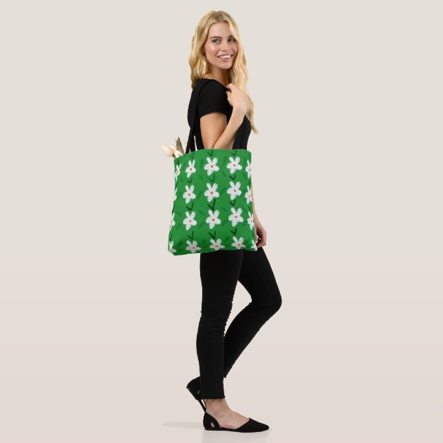 Weiß Gezeichnet Blumenmuster Blume Art Pattern Aes Tasche (Am Model)