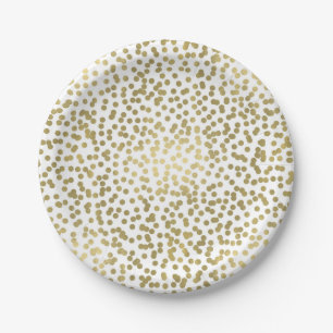 Weiß & Glänzende Gold Punkte Konfetti Elegant Schi Pappteller