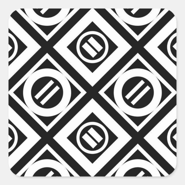 Weiß Gleiche Zeichengeometrie auf schwarz Quadratischer Aufkleber (Vorderseite)