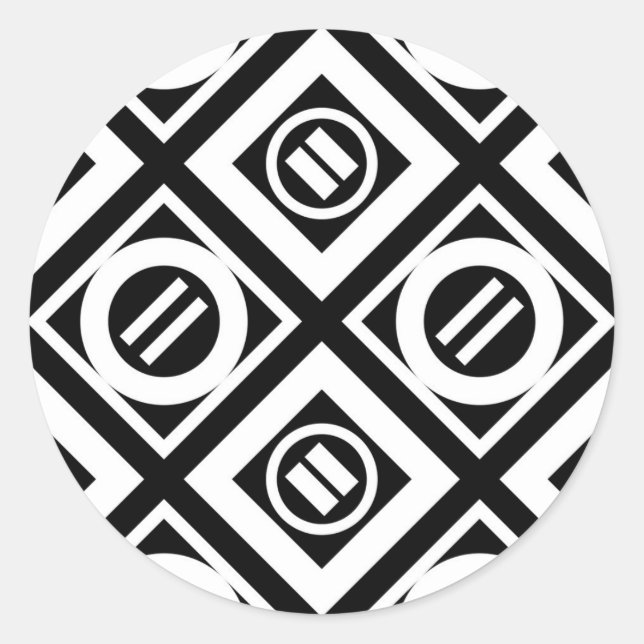 Weiß Gleiche Zeichengeometrie auf schwarz Runder Aufkleber (Vorderseite)