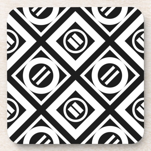 Weiß Gleiche Zeichengeometrie auf schwarz Untersetzer (Vorderseite)