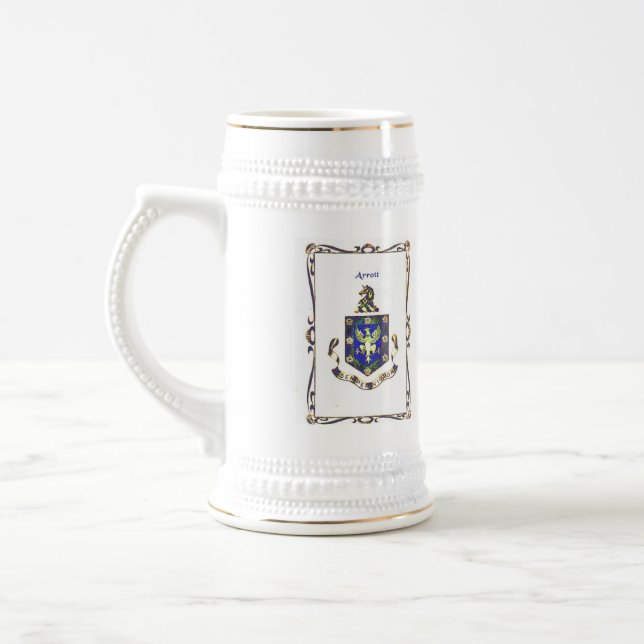 Weiß/Gold 22 Unze Stein mit Arrott Familienwappen Bierglas (Links)