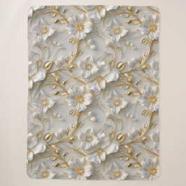 Weiß & Gold 3D florales Dekorationsmuster Sherpadecke