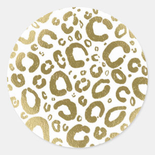 Weiß & Gold Glam Leopardenprint Runder Aufkleber