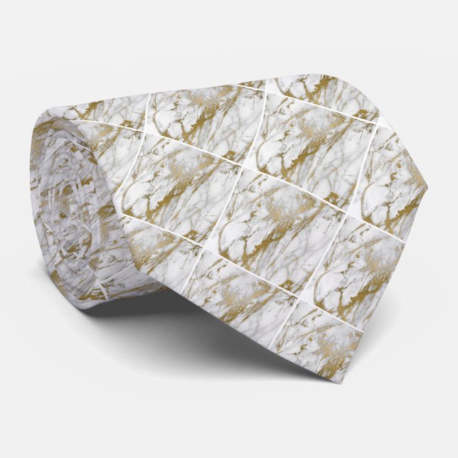 WEISS GOLD MARBLED ABSTRAKTE OZEAN KRAWATTE (Gerollt)